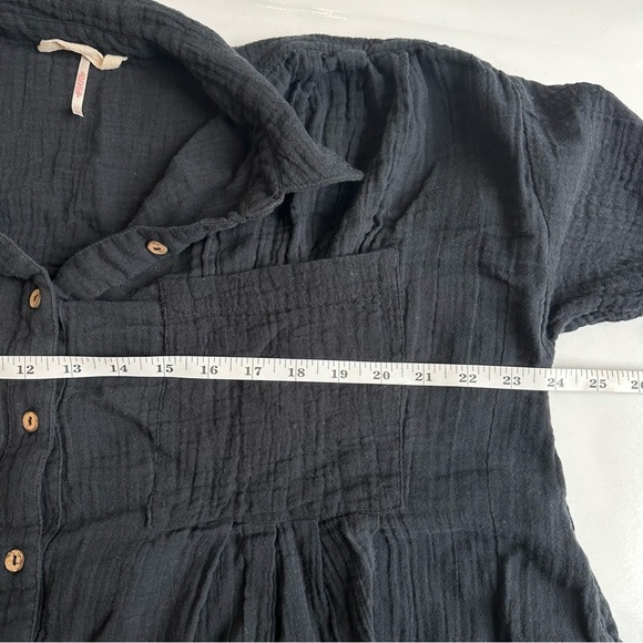 Free People The Voyager Shirt Dress Black XS Button Front Pleated Cotton Pockets - Picture 6 of 10